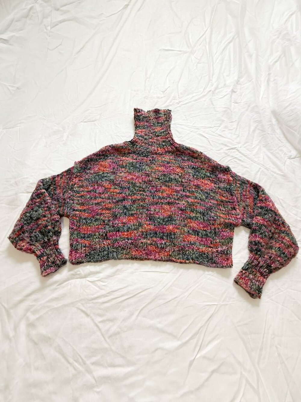 Wild Fable Multicolor Space Dye Chunky Knit Cropped Turtleneck Sweater M